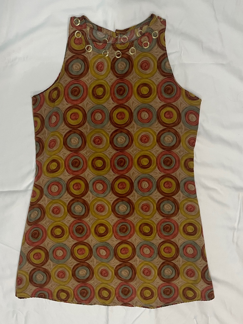 Retro Circle Print Sleeveless Dress – Size Small